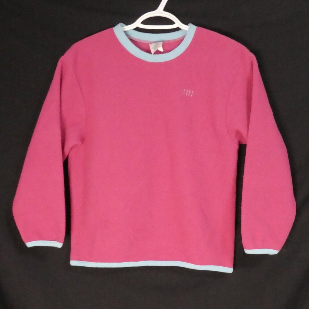LANDS" END | medium 10-12 | Pink Fleece Long Sleeve Shirt With Light Blue Trim